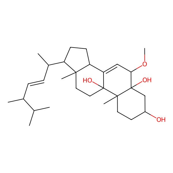 2D Structure of (3S,5R,6R,9R,10R,13R,14R,17R)-17-[(E,2R,5R)-5,6-dimethylhept-3-en-2-yl]-6-methoxy-10,13-dimethyl-2,3,4,6,11,12,14,15,16,17-decahydro-1H-cyclopenta[a]phenanthrene-3,5,9-triol