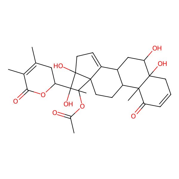 2D Structure of [17-[1-(4,5-Dimethyl-6-oxo-2,3-dihydropyran-2-yl)-1-hydroxyethyl]-5,6,17-trihydroxy-10-methyl-1-oxo-4,6,7,8,9,11,12,16-octahydrocyclopenta[a]phenanthren-13-yl]methyl acetate