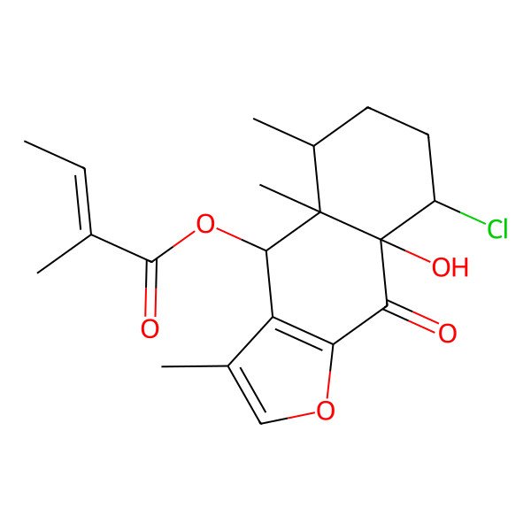 2D Structure of [(4S,4aS,5S,8S,8aR)-8-chloro-8a-hydroxy-3,4a,5-trimethyl-9-oxo-5,6,7,8-tetrahydro-4H-benzo[f][1]benzofuran-4-yl] (E)-2-methylbut-2-enoate