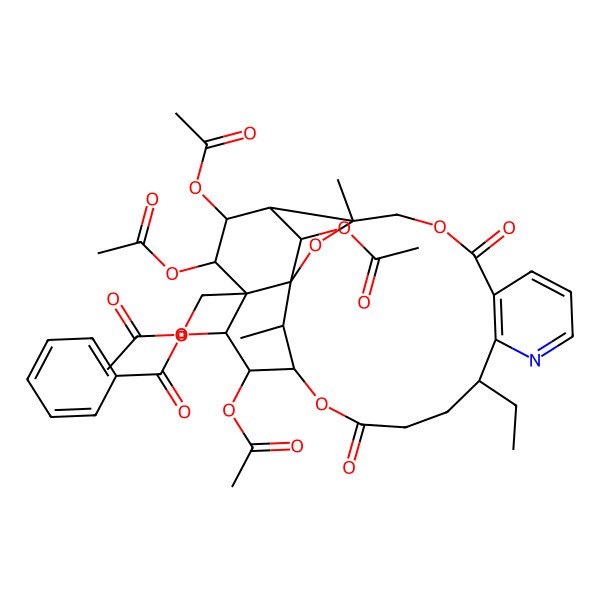 2D Structure of [(1R,3S,13R,18S,19R,20S,21S,22R,23S,24S,25S,26S)-19,22,23,25-tetraacetyloxy-21-(acetyloxymethyl)-13-ethyl-3,26-dimethyl-6,16-dioxo-2,5,17-trioxa-11-azapentacyclo[16.7.1.01,21.03,24.07,12]hexacosa-7(12),8,10-trien-20-yl] benzoate