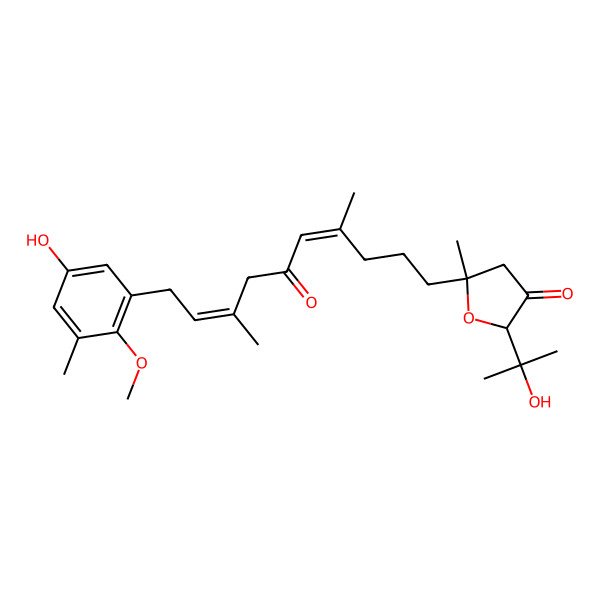 2D Structure of (2R,5R)-5-[(4Z,8E)-10-(5-hydroxy-2-methoxy-3-methylphenyl)-4,8-dimethyl-6-oxodeca-4,8-dienyl]-2-(2-hydroxypropan-2-yl)-5-methyloxolan-3-one
