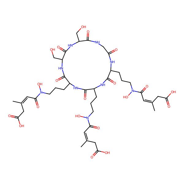 2D Structure of (Z)-5-[3-[5-[3-[[(E)-4-carboxy-3-methylbut-2-enoyl]-hydroxyamino]propyl]-8-[3-[[(Z)-4-carboxy-3-methylbut-2-enoyl]-hydroxyamino]propyl]-11,14-bis(hydroxymethyl)-3,6,9,12,15,18-hexaoxo-1,4,7,10,13,16-hexazacyclooctadec-2-yl]propyl-hydroxyamino]-3-methyl-5-oxopent-3-enoic acid