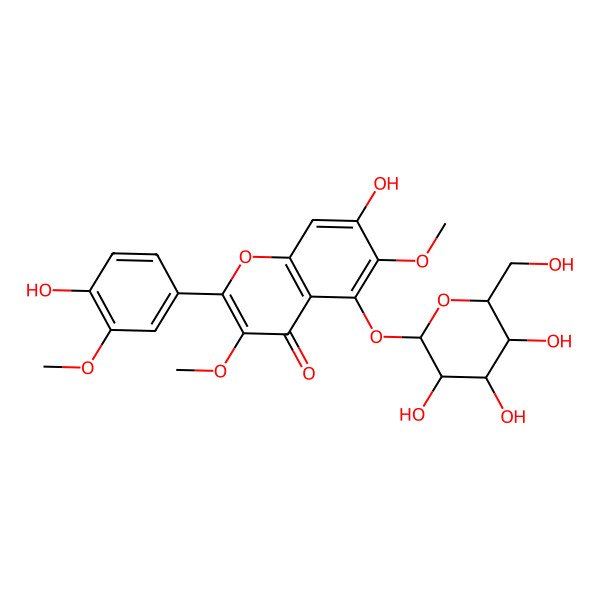 2D Structure of 7-Hydroxy-2-(4-hydroxy-3-methoxyphenyl)-3,6-dimethoxy-5-[3,4,5-trihydroxy-6-(hydroxymethyl)oxan-2-yl]oxychromen-4-one