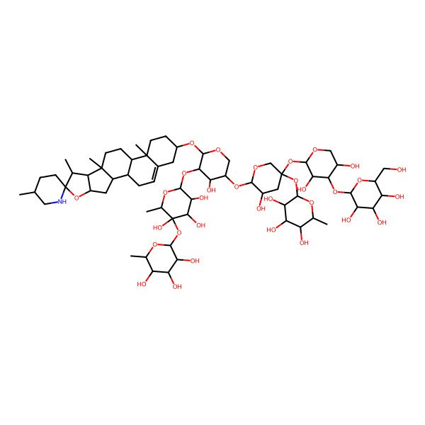 2D Structure of 6-[5-[5-[3,5-Dihydroxy-4-[3,4,5-trihydroxy-6-(hydroxymethyl)oxan-2-yl]oxyoxan-2-yl]oxy-3-hydroxy-5-(3,4,5-trihydroxy-6-methyloxan-2-yl)oxyoxan-2-yl]oxy-4-hydroxy-2-(5',7,9,13-tetramethylspiro[5-oxapentacyclo[10.8.0.02,9.04,8.013,18]icos-18-ene-6,2'-piperidine]-16-yl)oxyoxan-3-yl]oxy-2-methyl-3-(3,4,5-trihydroxy-6-methyloxan-2-yl)oxyoxane-3,4,5-triol