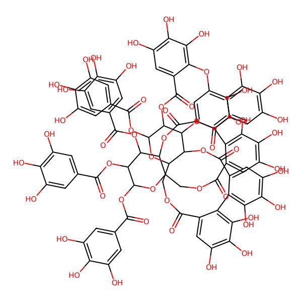 2D Structure of [(10R,11S,12R,13S,15S)-3,4,5,21,22,23-hexahydroxy-8,18-dioxo-11,13-bis[(3,4,5-trihydroxybenzoyl)oxy]-9,14,17-trioxatetracyclo[17.4.0.02,7.010,15]tricosa-1(23),2,4,6,19,21-hexaen-12-yl] 3,4,5-trihydroxy-2-[[(10R,11R,12S,13S,15R)-3,4,21,22,23-pentahydroxy-8,18-dioxo-11,12,13-tris[(3,4,5-trihydroxybenzoyl)oxy]-9,14,17-trioxatetracyclo[17.4.0.02,7.010,15]tricosa-1(23),2,4,6,19,21-hexaen-5-yl]oxy]benzoate