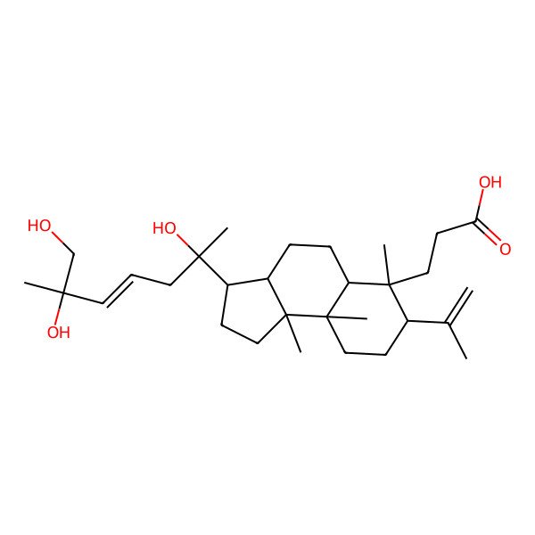 2D Structure of 3-[(3S,3aR,5aS,6S,7S,9aR,9bR)-6,9a,9b-trimethyl-7-prop-1-en-2-yl-3-[(E,2S,6R)-2,6,7-trihydroxy-6-methylhept-4-en-2-yl]-1,2,3,3a,4,5,5a,7,8,9-decahydrocyclopenta[a]naphthalen-6-yl]propanoic acid