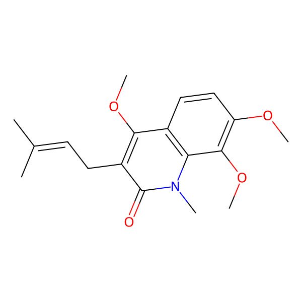 2D Structure of 2(1H)-Quinolinone, 4,7,8-trimethoxy-1-methyl-3-(3-methyl-2-butenyl)-