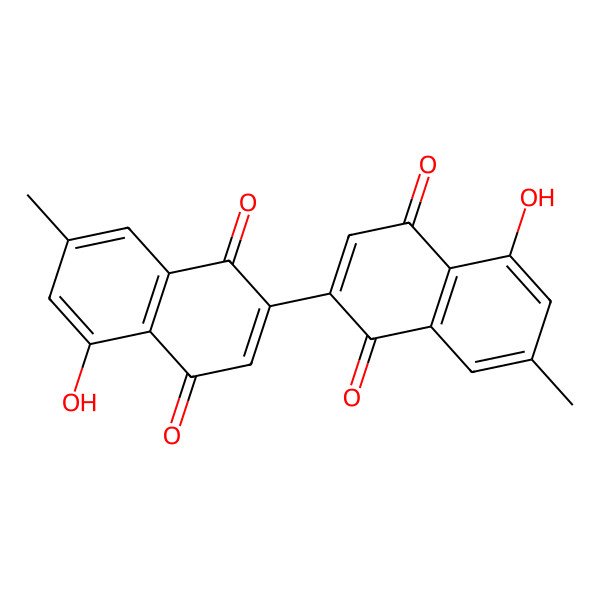 2D Structure of [2,2'-Binaphthalene]-1,1',4,4'-tetrone, 5,5'-dihydroxy-7,7'-dimethyl-