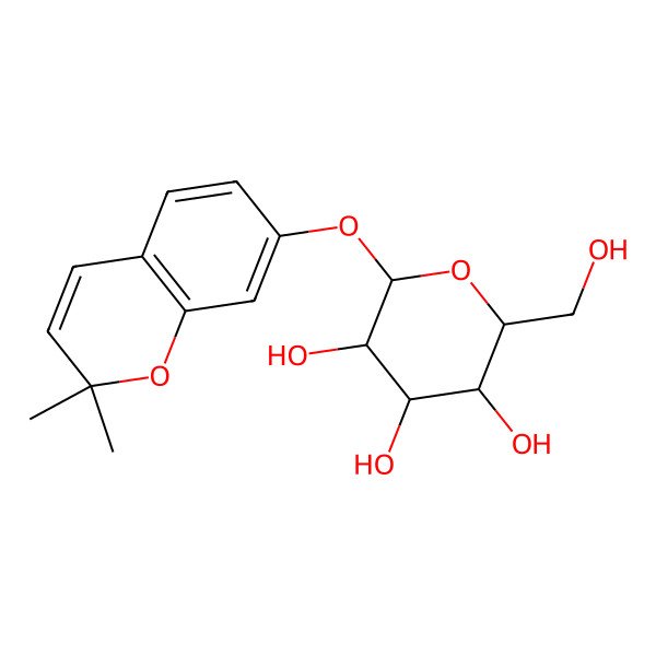 2D Structure of (2S,3R,4S,5S,6R)-2-(2,2-dimethylchromen-7-yl)oxy-6-(hydroxymethyl)oxane-3,4,5-triol