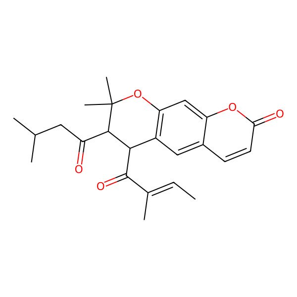 2D Structure of 2,2-Dimethyl-3-(3-methylbutanoyl)-4-(2-methylbut-2-enoyl)-3,4-dihydropyrano[3,2-g]chromen-8-one