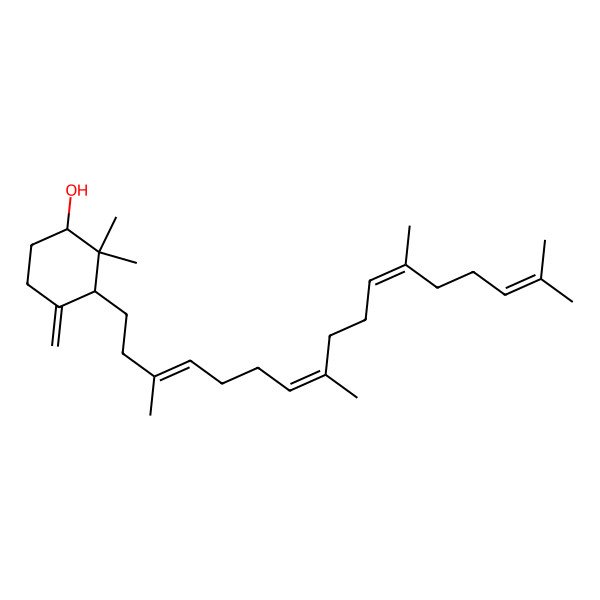 2D Structure of 2,2-Dimethyl-4-methylidene-3-(3,8,12,16-tetramethylheptadeca-3,7,11,15-tetraenyl)cyclohexan-1-ol