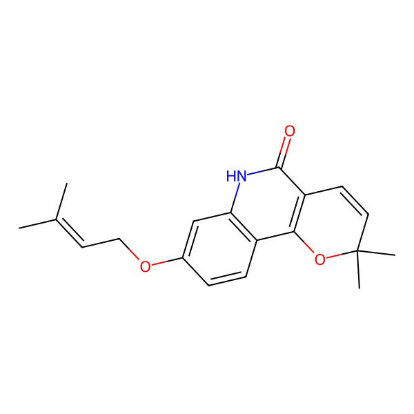 2D Structure of 2,2-dimethyl-8-(3-methylbut-2-enoxy)-6H-pyrano[3,2-c]quinolin-5-one