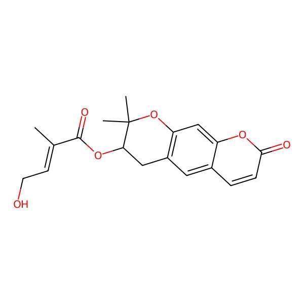 2D Structure of (2,2-Dimethyl-8-oxo-3,4-dihydropyrano[3,2-g]chromen-3-yl) 4-hydroxy-2-methylbut-2-enoate