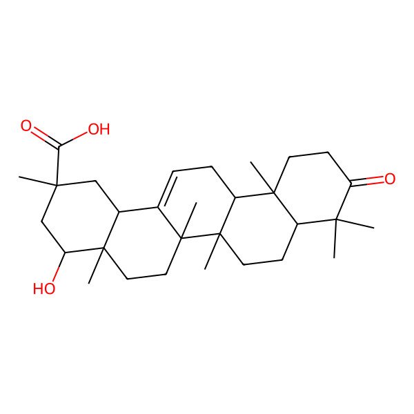 2D Structure of (2S,4R,4aR,6aR,6aS,6bR,8aR,12aR,14bS)-4-hydroxy-2,4a,6a,6b,9,9,12a-heptamethyl-10-oxo-3,4,5,6,6a,7,8,8a,11,12,13,14b-dodecahydro-1H-picene-2-carboxylic acid