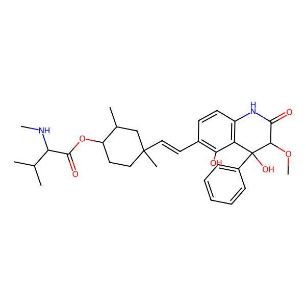 2D Structure of 22-O-(N-Me-L-valyl)-21-epi-aflaquinolone B