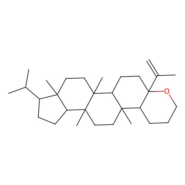 2D Structure of 2,5,10,13-Tetramethyl-6-propan-2-yl-19-prop-1-en-2-yl-18-oxapentacyclo[11.8.0.02,10.05,9.014,19]henicosane
