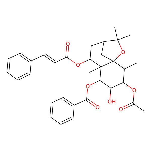 2D Structure of [3-Acetyloxy-4-hydroxy-2,6,10,10-tetramethyl-7-(3-phenylprop-2-enoyloxy)-11-oxatricyclo[7.2.1.01,6]dodecan-5-yl] benzoate