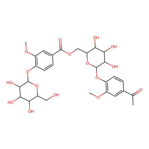 2D Structure of [(2R,3S,4S,5R,6S)-6-(4-acetyl-2-methoxyphenoxy)-3,4,5-trihydroxyoxan-2-yl]methyl 3-methoxy-4-[(2S,3R,4S,5S,6R)-3,4,5-trihydroxy-6-(hydroxymethyl)oxan-2-yl]oxybenzoate