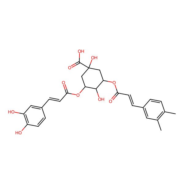 2D Structure of (1S,3R,4R,5R)-3-[(E)-3-(3,4-dihydroxyphenyl)prop-2-enoyl]oxy-5-[(E)-3-(3,4-dimethylphenyl)prop-2-enoyl]oxy-1,4-dihydroxycyclohexane-1-carboxylic acid