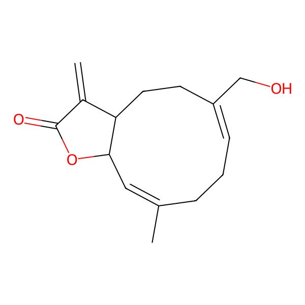 2D Structure of (3aS,6E,10E,11aS)-6-(hydroxymethyl)-10-methyl-3-methylidene-3a,4,5,8,9,11a-hexahydrocyclodeca[b]furan-2-one