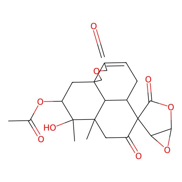 2D Structure of (4-Hydroxy-4,5-dimethyl-3',7,13-trioxospiro[14-oxatetracyclo[7.6.1.01,12.05,16]hexadec-11-ene-8,4'-2,6-dioxabicyclo[3.1.0]hexane]-3-yl) acetate
