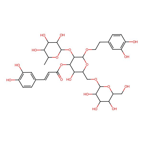 2D Structure of [(2R,3R,4R,5R,6R)-2-[2-(3,4-dihydroxyphenyl)ethoxy]-5-hydroxy-6-[[(2R,3R,4S,5S,6R)-3,4,5-trihydroxy-6-(hydroxymethyl)oxan-2-yl]oxymethyl]-3-[(2S,3R,4R,5R,6S)-3,4,5-trihydroxy-6-methyloxan-2-yl]oxyoxan-4-yl] (E)-3-(3,4-dihydroxyphenyl)prop-2-enoate