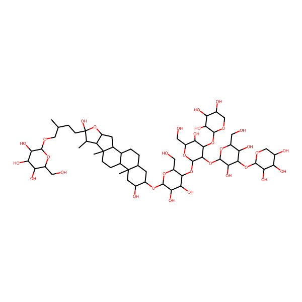 2D Structure of 2-[4-[16-[5-[3-[3,5-Dihydroxy-6-(hydroxymethyl)-4-(3,4,5-trihydroxyoxan-2-yl)oxyoxan-2-yl]oxy-5-hydroxy-6-(hydroxymethyl)-4-(3,4,5-trihydroxyoxan-2-yl)oxyoxan-2-yl]oxy-3,4-dihydroxy-6-(hydroxymethyl)oxan-2-yl]oxy-6,15-dihydroxy-7,9,13-trimethyl-5-oxapentacyclo[10.8.0.02,9.04,8.013,18]icosan-6-yl]-2-methylbutoxy]-6-(hydroxymethyl)oxane-3,4,5-triol