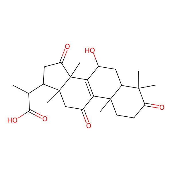 2D Structure of 2-(7-Hydroxy-4,4,10,13,14-pentamethyl-3,11,15-trioxo-1,2,5,6,7,12,16,17-octahydrocyclopenta[a]phenanthren-17-yl)propanoic acid