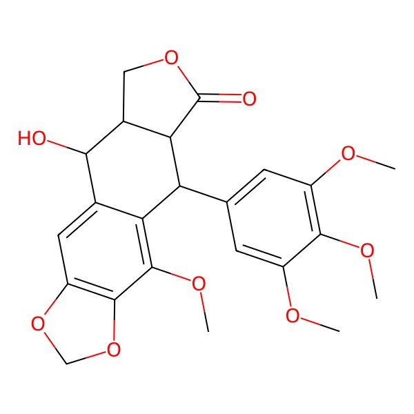 2D Structure of (5R,5aR,8aR,9R)-9-hydroxy-4-methoxy-5-(3,4,5-trimethoxyphenyl)-5a,8,8a,9-tetrahydro-5H-[2]benzofuro[5,6-f][1,3]benzodioxol-6-one