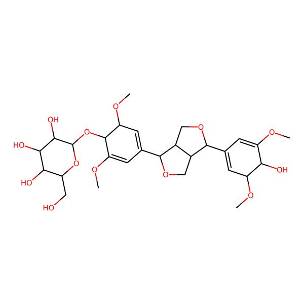 2D Structure of (2S,3R,4S,5S,6R)-2-[(1S,6R)-4-[(3S,3aR,6S,6aR)-3-[(3R,4S)-4-hydroxy-3,5-dimethoxycyclohexa-1,5-dien-1-yl]-1,3,3a,4,6,6a-hexahydrofuro[3,4-c]furan-6-yl]-2,6-dimethoxycyclohexa-2,4-dien-1-yl]oxy-6-(hydroxymethyl)oxane-3,4,5-triol