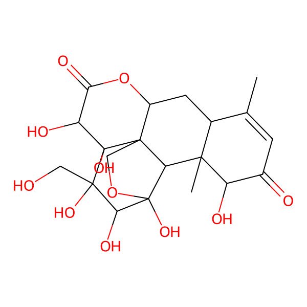 2D Structure of 4,5,6,7,8,17-Hexahydroxy-6-(hydroxymethyl)-14,18-dimethyl-3,10-dioxapentacyclo[9.8.0.01,7.04,19.013,18]nonadec-14-ene-9,16-dione