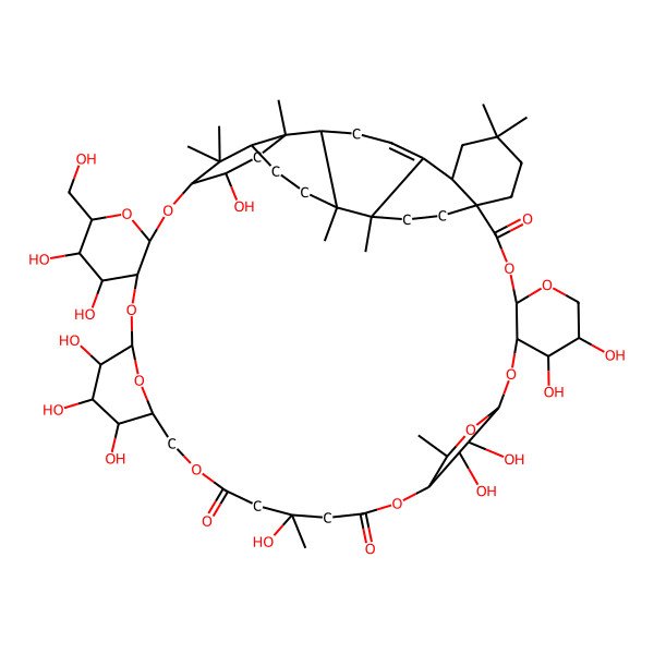 2D Structure of (1S,4S,7S,8S,9R,11S,13S,14R,18S,23R,24S,25S,26R,27S,29R,30S,31S,32R,34R,36R,37S,39R,40R,43R,44R,48S,55S,58S,59R)-7,8,18,24,25,26,30,31,37,58,59-undecahydroxy-32-(hydroxymethyl)-13,18,39,43,50,50,55,56,56-nonamethyl-3,5,10,12,15,21,28,33,35,57-decaoxadecacyclo[41.9.3.211,14.123,27.136,40.01,48.04,9.029,34.039,44.047,55]nonapentacont-46-ene-2,16,20-trione