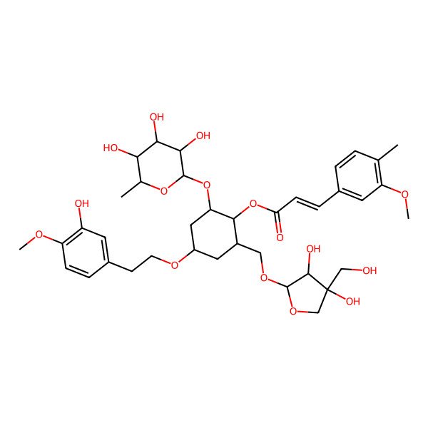 2D Structure of [(1R,2R,4R,6R)-2-[[(2R,3R,4R)-3,4-dihydroxy-4-(hydroxymethyl)oxolan-2-yl]oxymethyl]-4-[2-(3-hydroxy-4-methoxyphenyl)ethoxy]-6-[(2S,3R,4R,5R,6S)-3,4,5-trihydroxy-6-methyloxan-2-yl]oxycyclohexyl] (E)-3-(3-methoxy-4-methylphenyl)prop-2-enoate