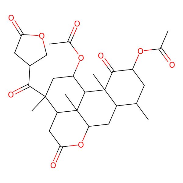 2D Structure of [(1S,2S,4S,6R,7S,13R,14R,16R,17S)-16-acetyloxy-2,6,14,17-tetramethyl-3,11-dioxo-14-[(3S)-5-oxooxolane-3-carbonyl]-10-oxatetracyclo[7.7.1.02,7.013,17]heptadecan-4-yl] acetate