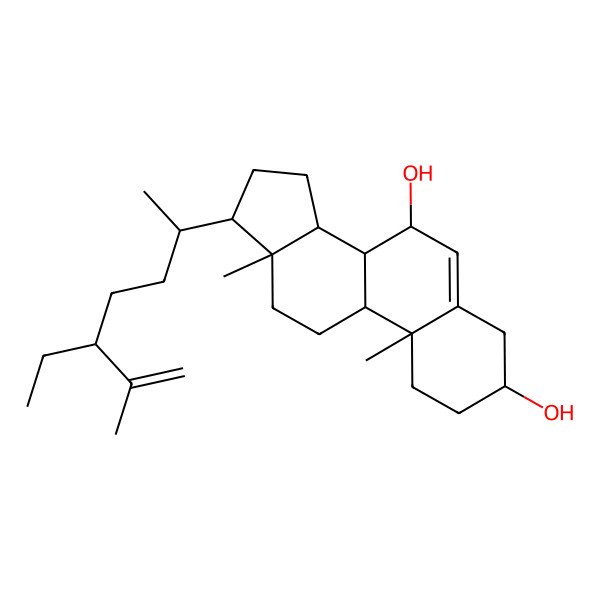 2D Structure of (3S,7S,8S,9S,10R,13R,14S,17R)-17-[(2R,5R)-5-ethyl-6-methylhept-6-en-2-yl]-10,13-dimethyl-2,3,4,7,8,9,11,12,14,15,16,17-dodecahydro-1H-cyclopenta[a]phenanthrene-3,7-diol