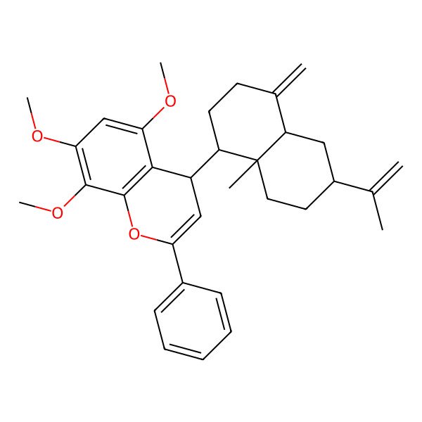 2D Structure of (4R)-4-[(1S,4aS,6R,8aS)-8a-methyl-4-methylidene-6-prop-1-en-2-yl-1,2,3,4a,5,6,7,8-octahydronaphthalen-1-yl]-5,7,8-trimethoxy-2-phenyl-4H-chromene