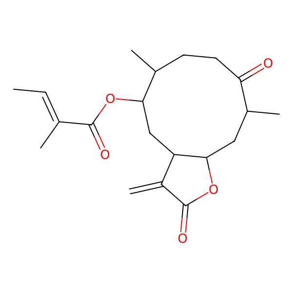 2D Structure of (6,10-dimethyl-3-methylidene-2,9-dioxo-4,5,6,7,8,10,11,11a-octahydro-3aH-cyclodeca[b]furan-5-yl) 2-methylbut-2-enoate