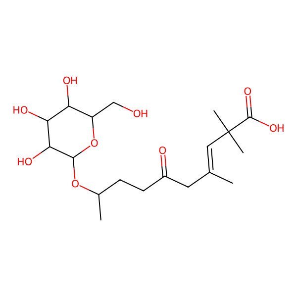 2D Structure of 2,2,4-Trimethyl-6-oxo-9-[3,4,5-trihydroxy-6-(hydroxymethyl)oxan-2-yl]oxydec-3-enoic acid