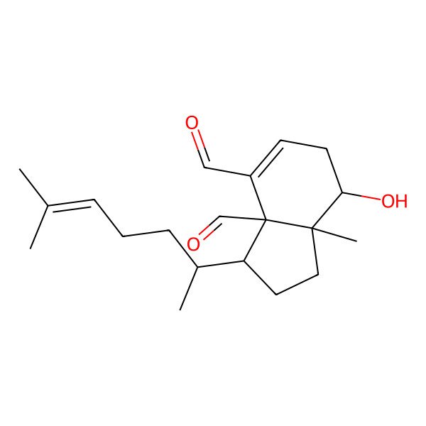 2D Structure of (3R,3aS,7R,7aS)-7-hydroxy-7a-methyl-3-[(2S)-6-methylhept-5-en-2-yl]-2,3,6,7-tetrahydro-1H-indene-3a,4-dicarbaldehyde