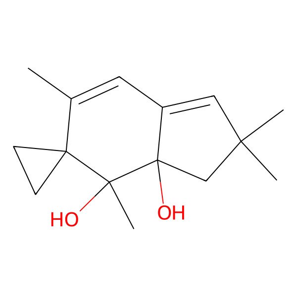 2D Structure of 2,2,4,6-tetramethylspiro[3H-indene-5,1'-cyclopropane]-3a,4-diol