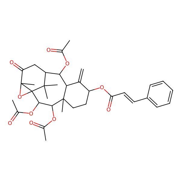 2D Structure of (2,3,10-Triacetyloxy-4,14,16,16-tetramethyl-8-methylidene-13-oxo-15-oxatetracyclo[9.4.1.01,14.04,9]hexadecan-7-yl) 3-phenylprop-2-enoate