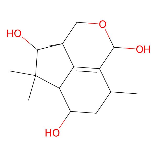 2D Structure of 2,2,4,9-Tetramethyl-6-oxatricyclo[6.3.1.04,12]dodec-8(12)-ene-3,7,11-triol