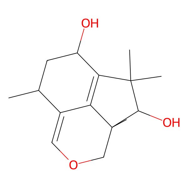 2D Structure of 2,2,4,9-Tetramethyl-6-oxatricyclo[6.3.1.04,12]dodeca-1(12),7-diene-3,11-diol