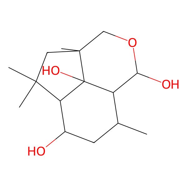 2D Structure of 2,2,4,9-Tetramethyl-6-oxatricyclo[6.3.1.04,12]dodecane-7,11,12-triol