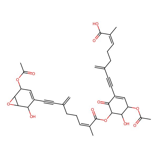 2D Structure of 8-[3-Acetyloxy-5-[8-(5-acetyloxy-2-hydroxy-7-oxabicyclo[4.1.0]hept-3-en-3-yl)-2-methyl-6-methylideneoct-2-en-7-ynoyl]oxy-4-hydroxy-6-oxocyclohexen-1-yl]-2-methyl-6-methylideneoct-2-en-7-ynoic acid