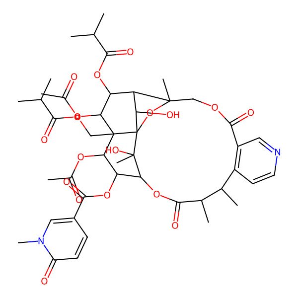 2D Structure of [(1S,3R,13R,14S,17S,18R,19R,20R,21S,22R,23S,24R,25S)-19,21-diacetyloxy-24,25-dihydroxy-3,13,14,25-tetramethyl-22-(2-methylpropanoyloxy)-20-(2-methylpropanoyloxymethyl)-6,15-dioxo-2,5,16-trioxa-9-azapentacyclo[15.7.1.01,20.03,23.07,12]pentacosa-7(12),8,10-trien-18-yl] 1-methyl-6-oxopyridine-3-carboxylate