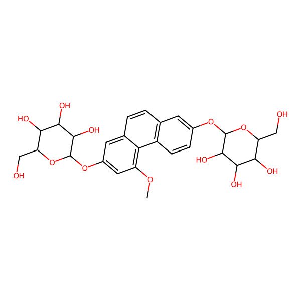 2D Structure of (2R,3S,4S,5R,6S)-2-(hydroxymethyl)-6-[5-methoxy-7-[(2S,3R,4S,5S,6R)-3,4,5-trihydroxy-6-(hydroxymethyl)oxan-2-yl]oxyphenanthren-2-yl]oxyoxane-3,4,5-triol