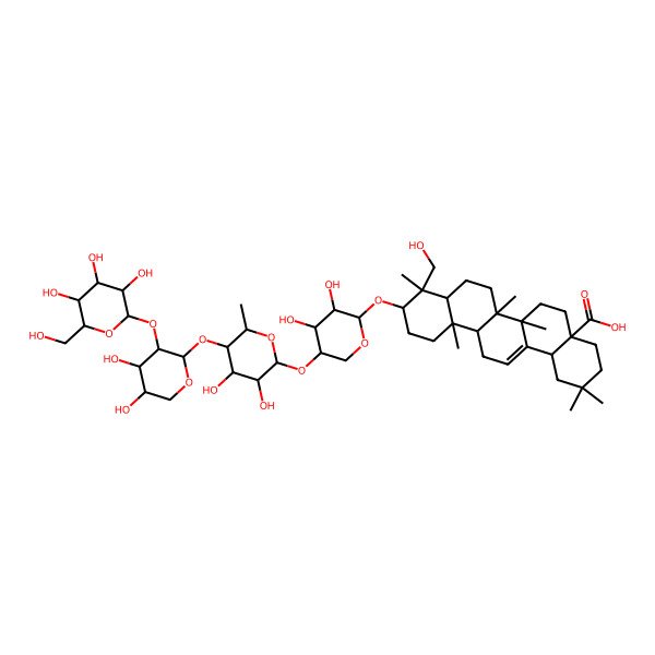 2D Structure of 10-[5-[5-[4,5-Dihydroxy-3-[3,4,5-trihydroxy-6-(hydroxymethyl)oxan-2-yl]oxyoxan-2-yl]oxy-3,4-dihydroxy-6-methyloxan-2-yl]oxy-3,4-dihydroxyoxan-2-yl]oxy-9-(hydroxymethyl)-2,2,6a,6b,9,12a-hexamethyl-1,3,4,5,6,6a,7,8,8a,10,11,12,13,14b-tetradecahydropicene-4a-carboxylic acid