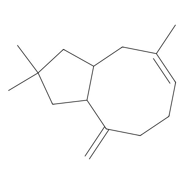 2D Structure of 2,2,5-trimethyl-9-methylidene-3,3a,4,7,8,9a-hexahydro-1H-cyclopenta[8]annulene