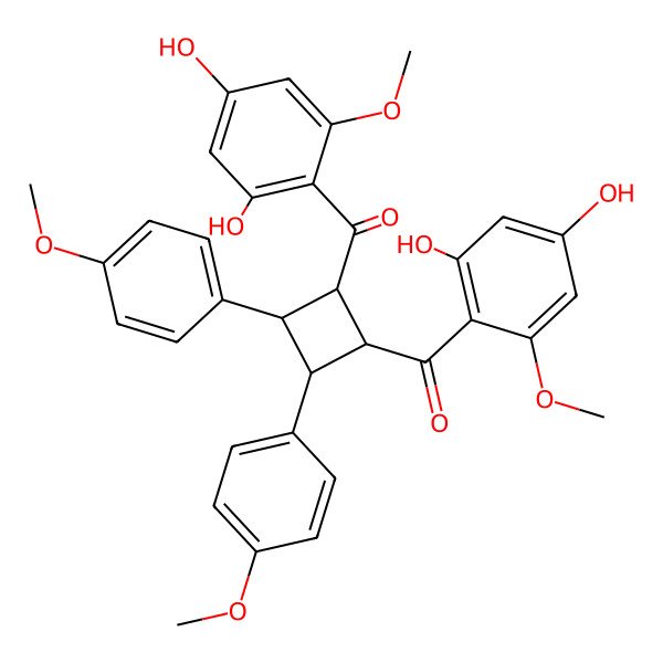 2D Structure of [(1R,2R,3S,4S)-2-(2,4-dihydroxy-6-methoxybenzoyl)-3,4-bis(4-methoxyphenyl)cyclobutyl]-(2,4-dihydroxy-6-methoxyphenyl)methanone